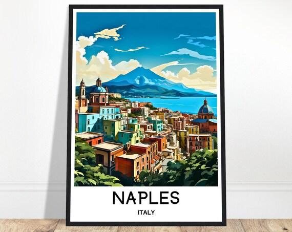 Naples Travel Print Poster Italian Art Italy Lover Gift Wall Hanging Home Office Decor City Illustration