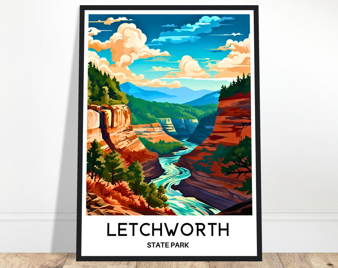 Letchworth State Park Gorge Waterfall New York Travel Poster