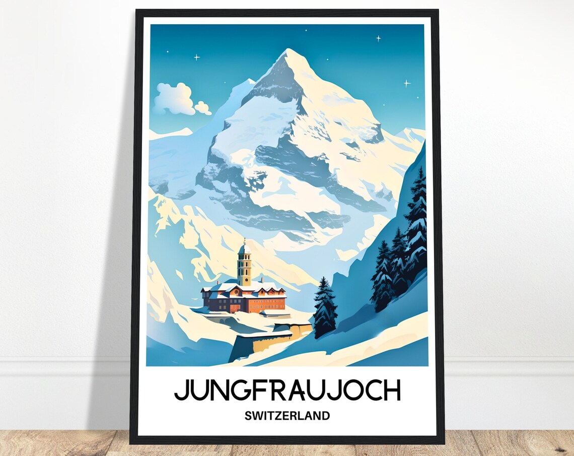 Jungfraujoch Switzerland Snow Peak Alpine Mountain Travel Poster