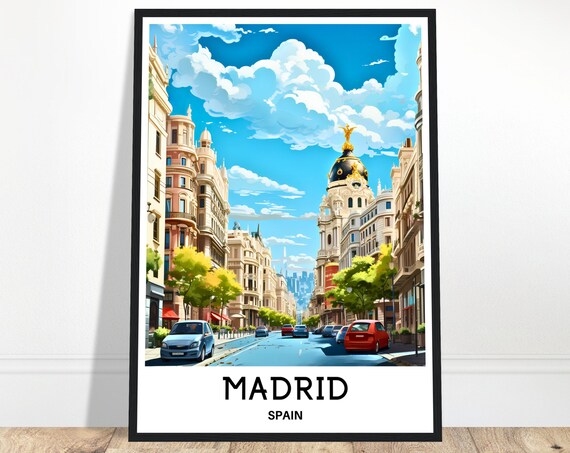 Madrid Travel Print Poster Spanish Art Spain Lover Gift Wall Hanging City Illustration Home Office Decor