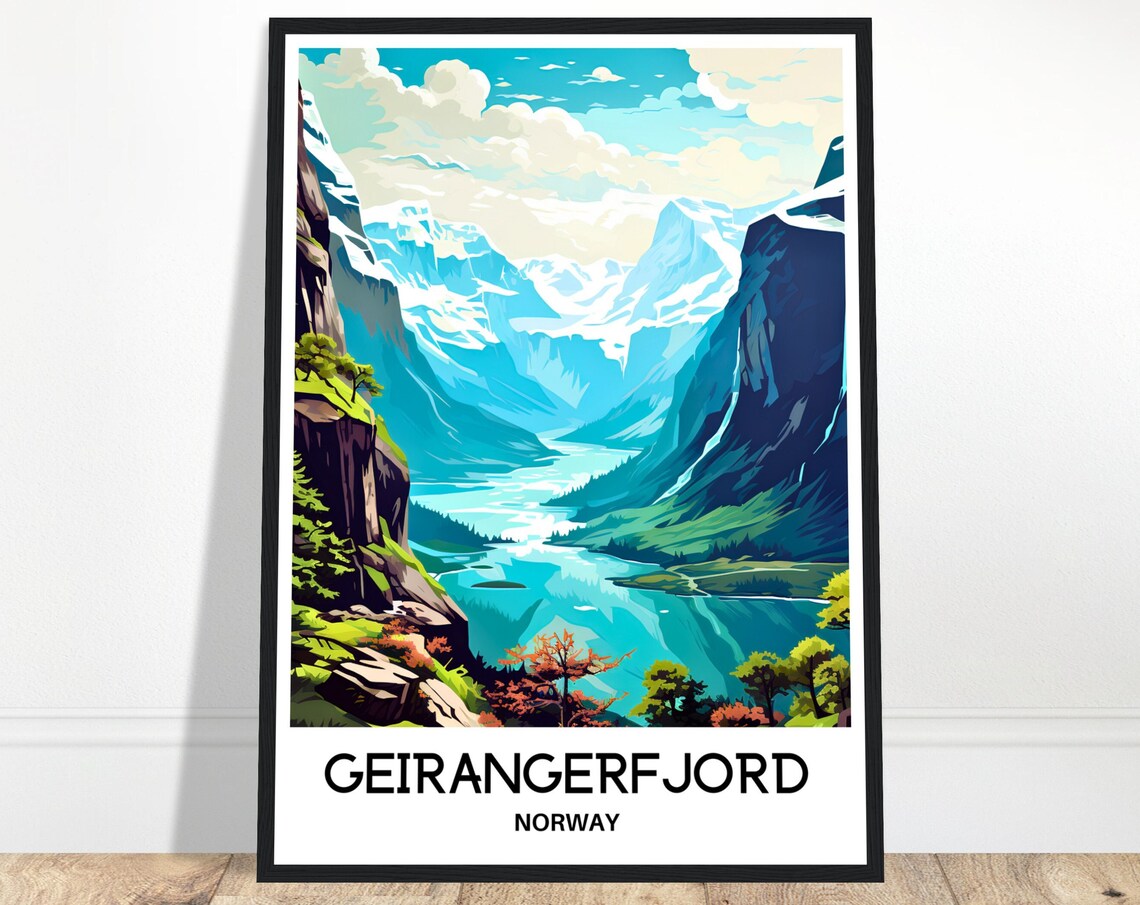 Geirangerfjord Norway Deep Blue Fjord Cliffs Snow Peaks Poster