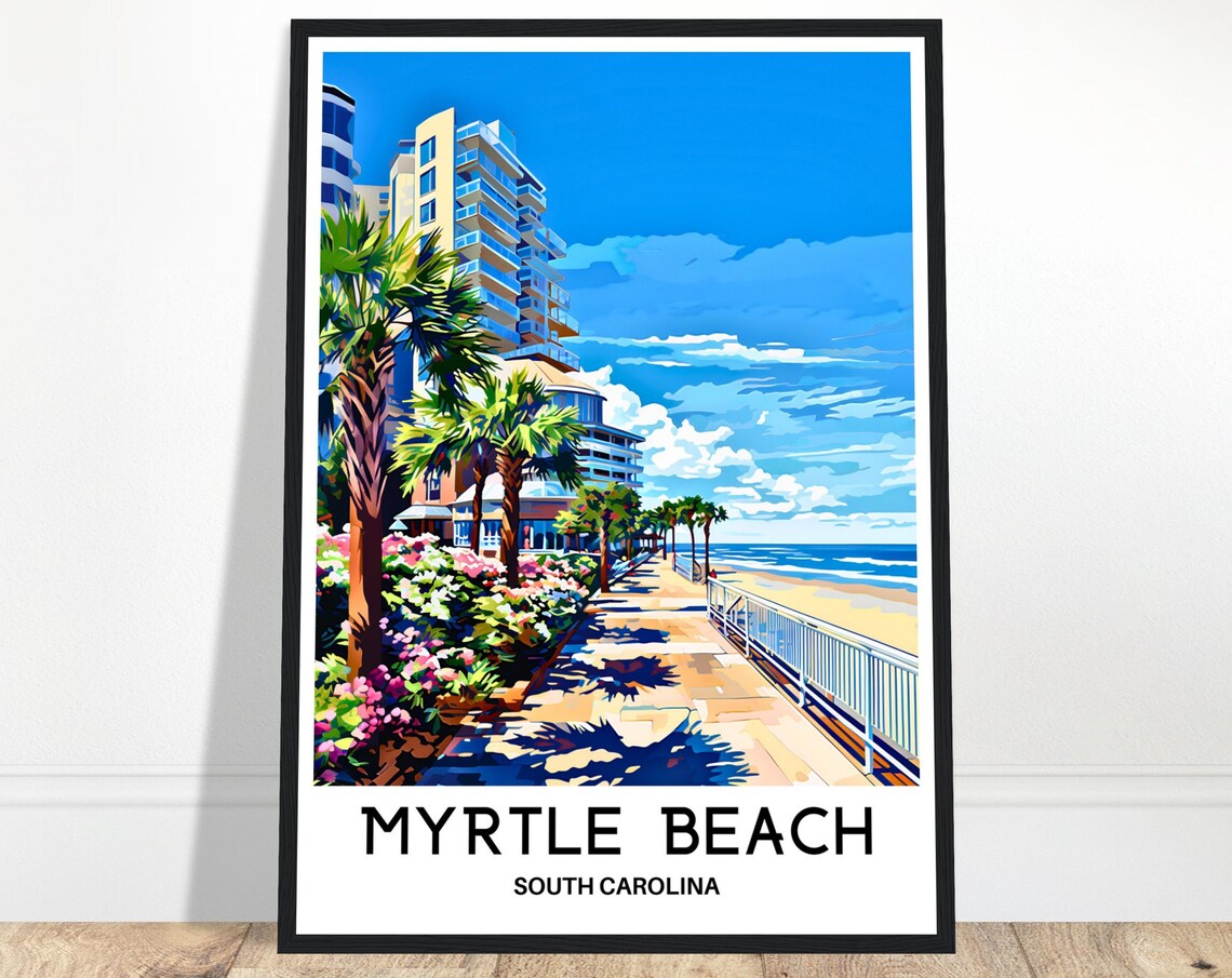 Myrtle Beach Travel Poster, South Carolina Illustration
