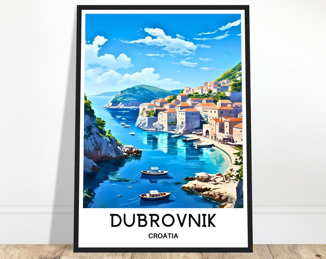 Dubrovnik Old Town Harbor Boats Croatia Coast Adriatic Travel Poster
