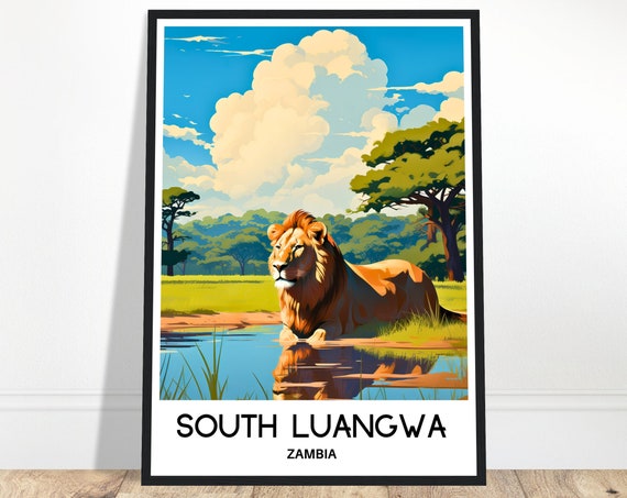 South Luangwa National Park Travel Print Poster Zambian Art Zambia Lover Gift Wall Hanging Illustration Home Decor