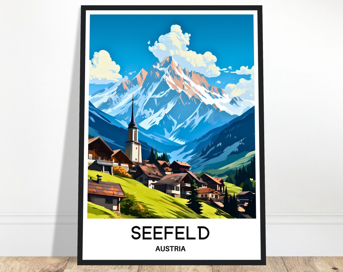 Seefeld Austria Alpine Village Church Peak Travel Art Poster