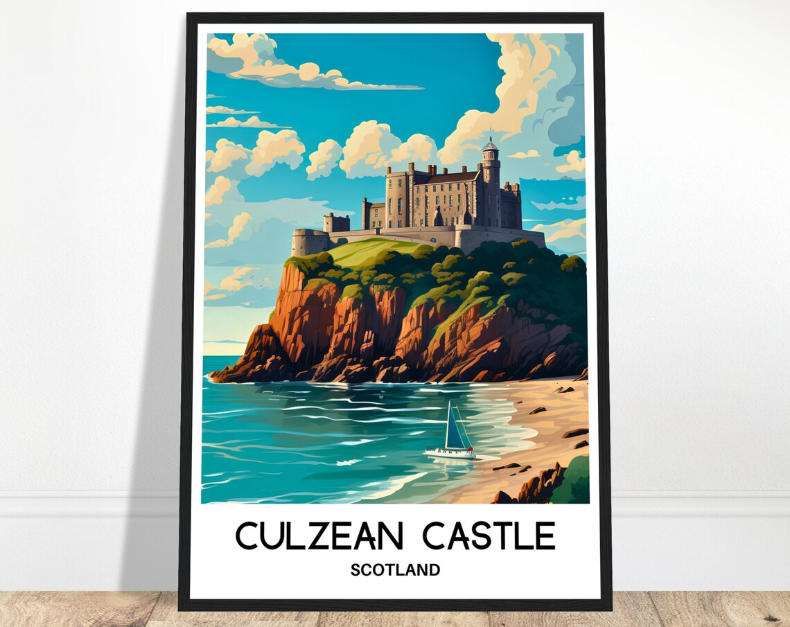 Culzean Castle Scotland Cliffside Seaside Illustration Travel Poster