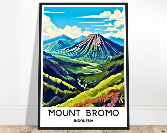 Mount Bromo Travel Print Poster Indonesian Art Indonesia Lover Gift Wall Hanging Illustration Home Office Decor