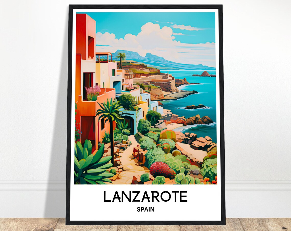 Lanzarote Spain Coastal Village Colourful Houses Seaside Travel Poster