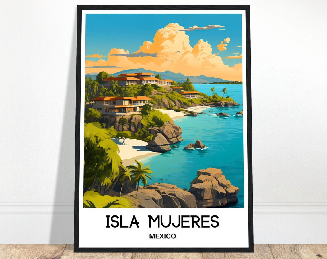Isla Mujeres Mexico Rocky Coastline Cove Beach Travel Poster