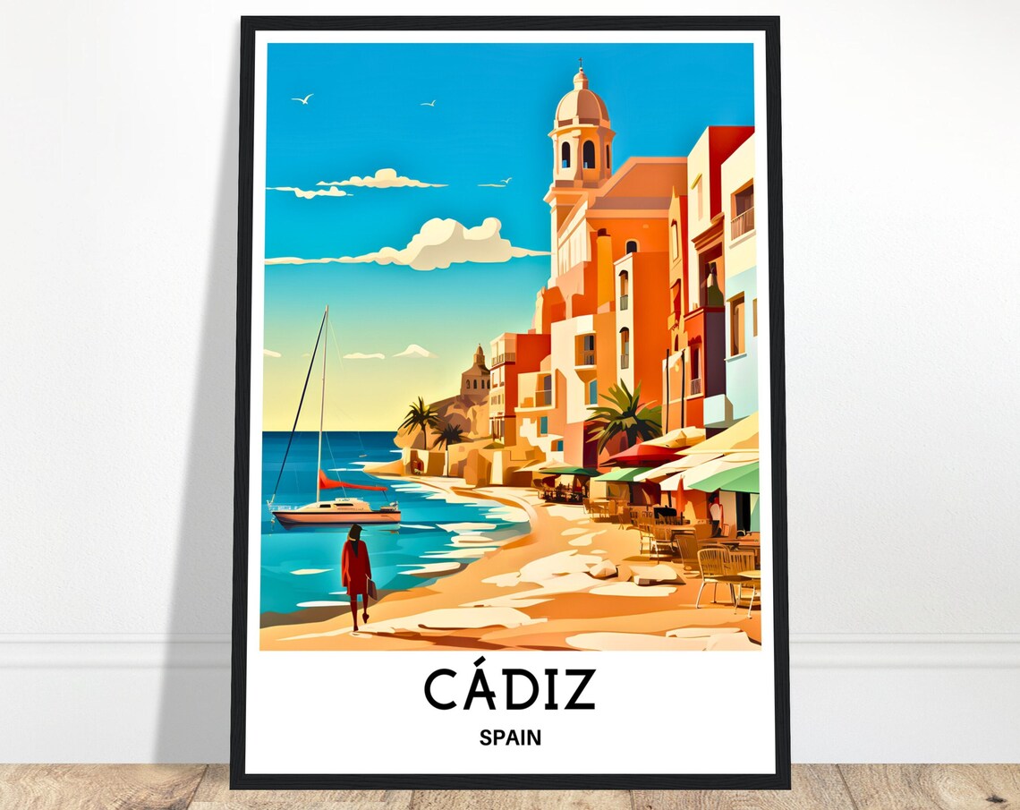 Cadiz Spain Waterfront Sunset Beach Harbor Town Travel Art Poster