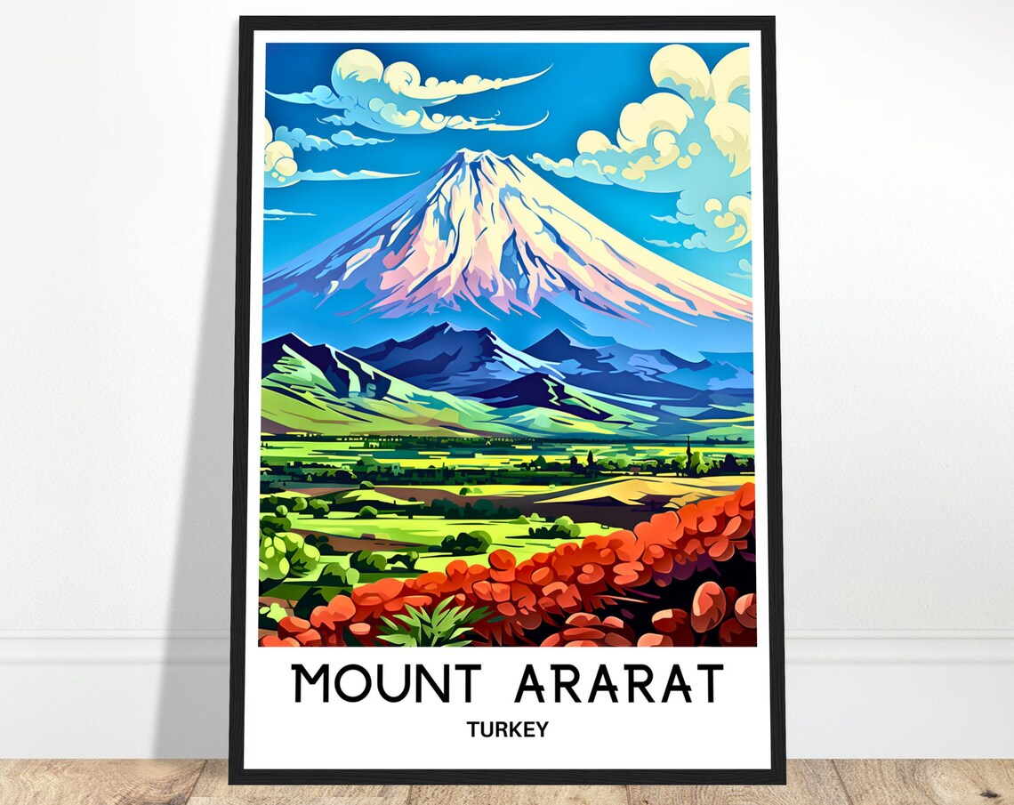 Mount Ararat Turkey Snowcapped Volcano Over Green Valley Poster