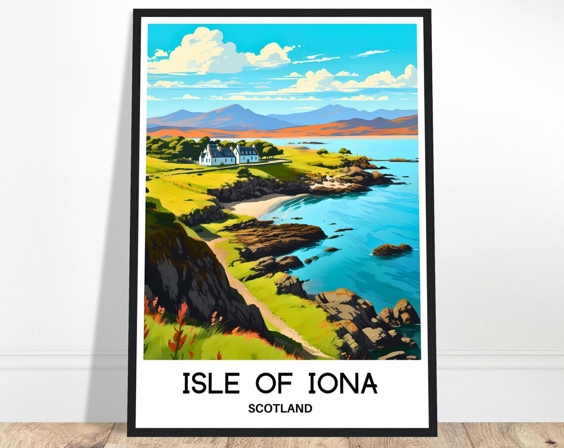Isle Of Iona Scotland Coastal Cottage Sea Retro Travel Poster