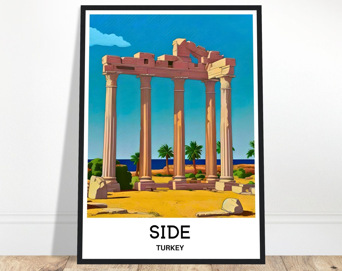 Side Turkey Ancient Temple Ruins Overlooking The Sea Travel Poster