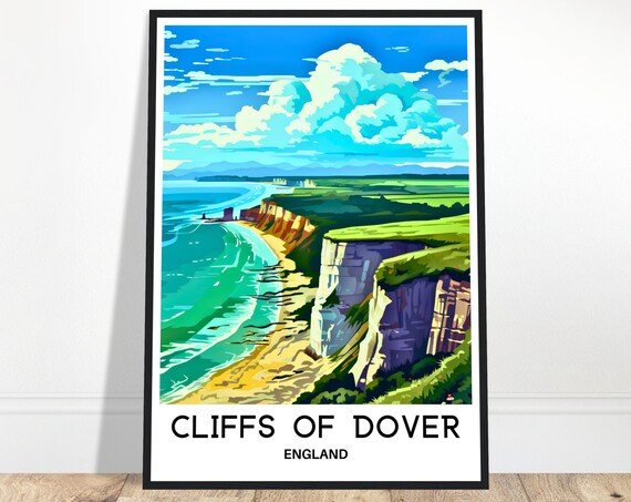 Cliffs Of Dover Travel Print Poster English Art England Lover Gift Wall Hanging Home Office Decor Illustration