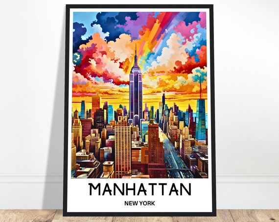 Manhattan Travel Print Poster Art New York Lover Gift Wall Hanging Home Office Decor Illustration