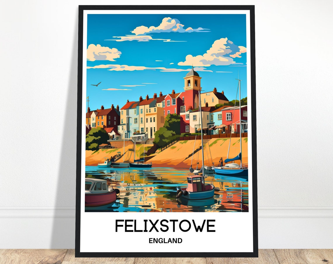 Felixstowe England Old Town Harbour Boats Bright Sunny Poster