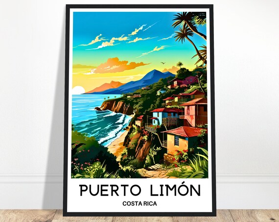 Puerto Limon Travel Print Poster Costa Rican Art Rica Lover Gift Wall Hanging Illustration Home Decor