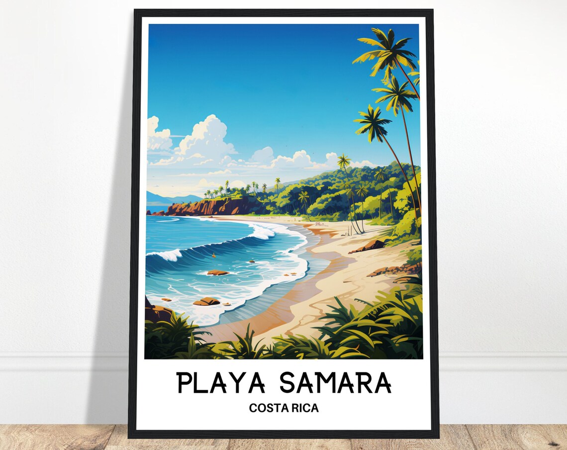 Playa Samara Costa Rica Surf Beach Palm Trees Ocean Waves Travel Poster