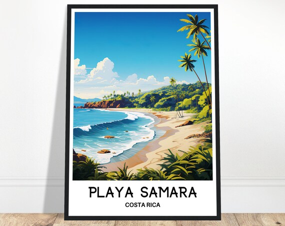 Playa Samara Costa Rica Surf Beach Palm Trees Ocean Waves Travel Poster
