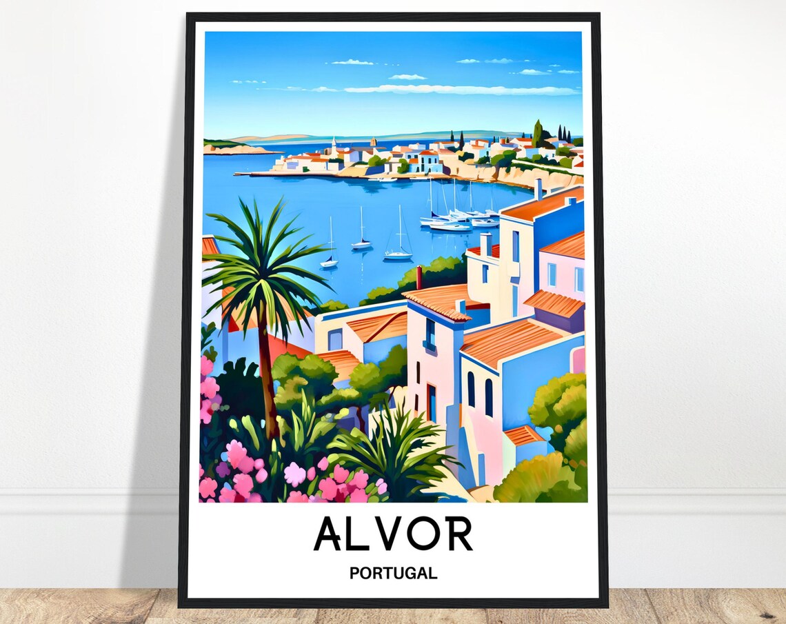 Alvor Portugal Algarve Harbor Town Sailing Boats Palm Poster