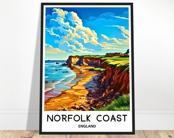Norfolk Coast Travel Print Poster English Art England Lover Gift Wall Hanging Illustration Home Decor