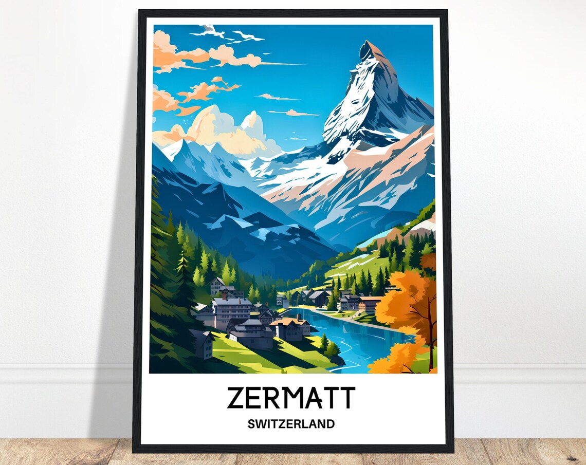 Zermatt Switzerland Matterhorn Mountain Village Travel Poster