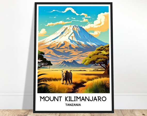 Mount Kilimanjaro Travel Print Kilimanjaro Poster Tanzanian Art Print Tanzania Lover Gift Wall Hanging Illustration Home Office Decor
