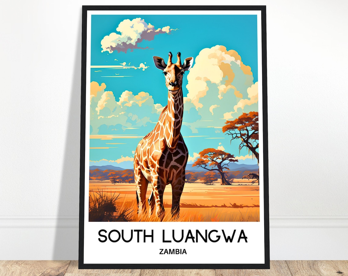 South Luangwa National Park Travel Print South Luangwa Poster Zambian Art Print Zambia Lover Gift Wall Hanging Illustration Home Decor