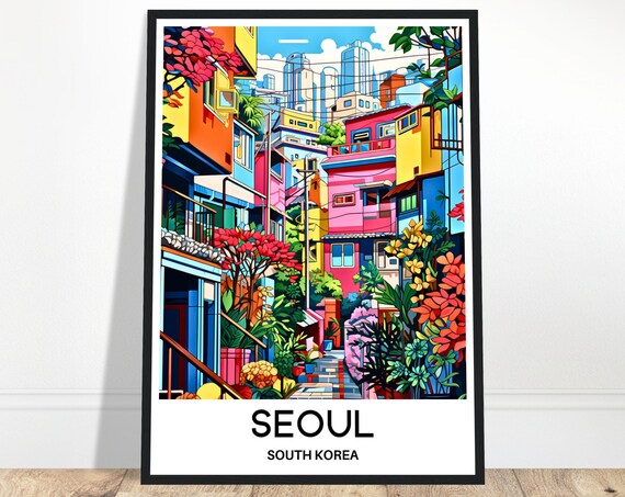 Seoul Travel Print Poster Korean Art South Korea Lover Gift Wall Hanging Home Office Decor City Illustration