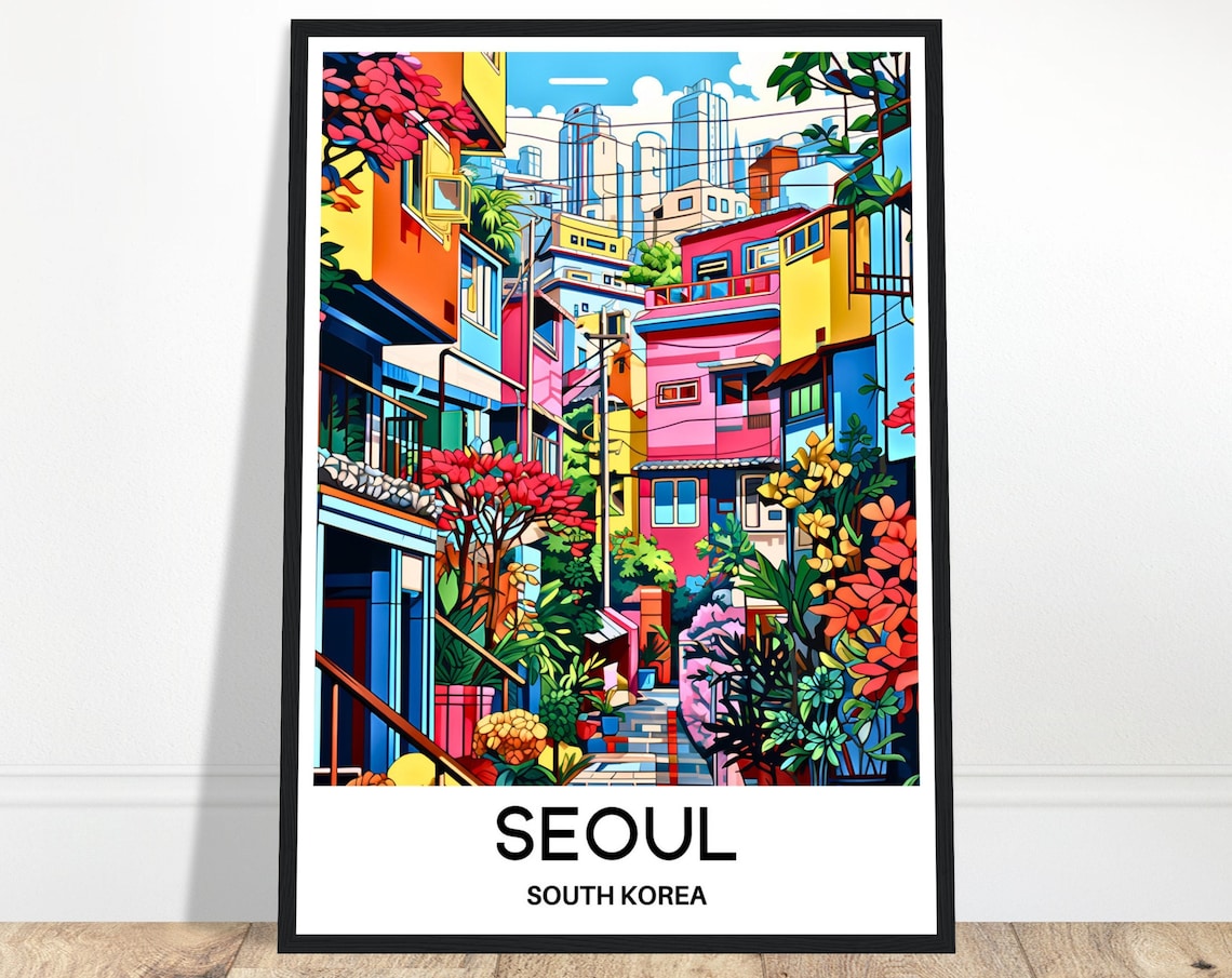 Seoul Colorful Hillside Street Blooming Alley South Korea Poster