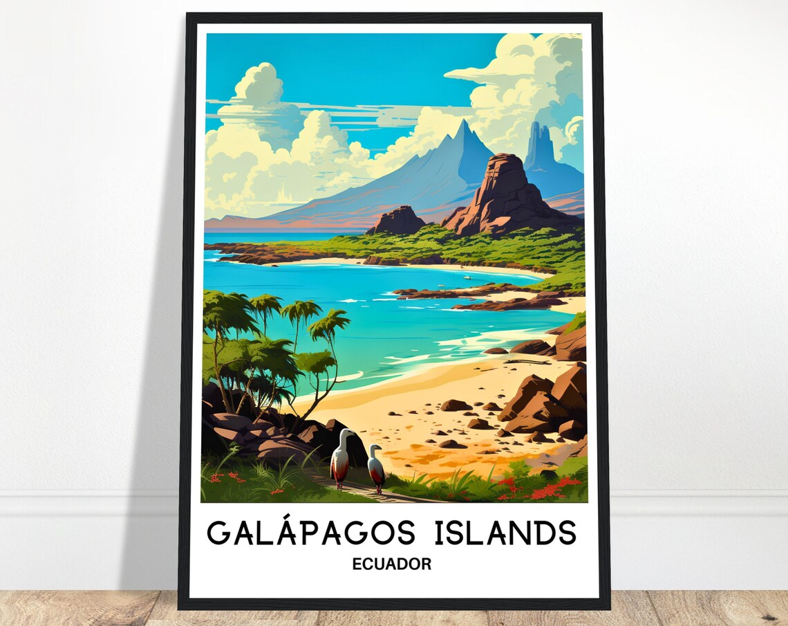 Galapagos Islands Ecuador Tropical Beach Seabirds Travel Poster
