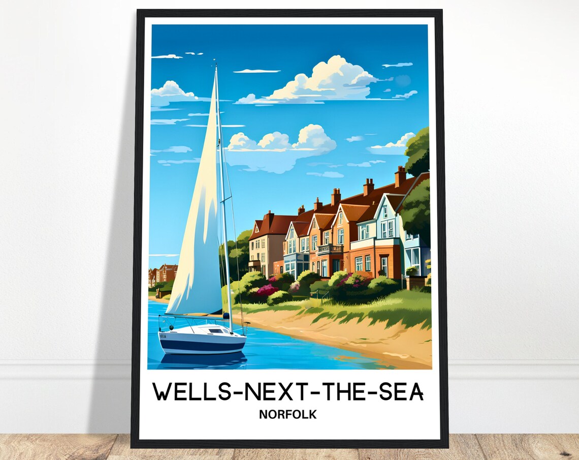 Wells-next-the-Sea Norfolk Sailboat Cottage Coastal Travel Poster