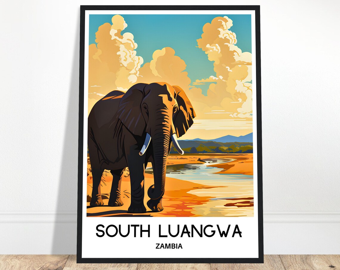 South Luangwa Zambia Elephant Safari At Sunset Travel Poster