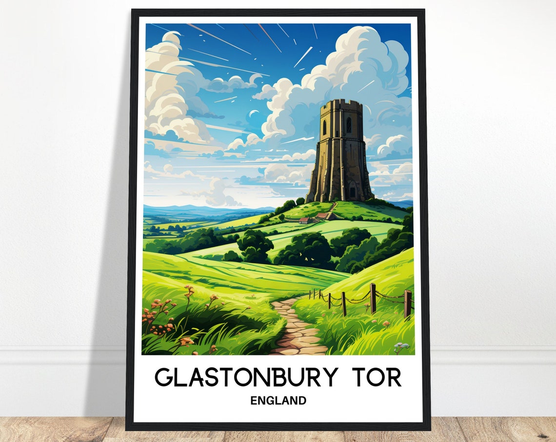 Glastonbury Tor England Hill Tower Winding Path Travel Poster