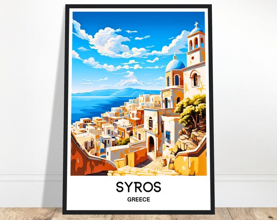 Syros Travel Print Poster Greek Art Greece Lover Gift Wall Hanging Home Office Decor Island Illustration
