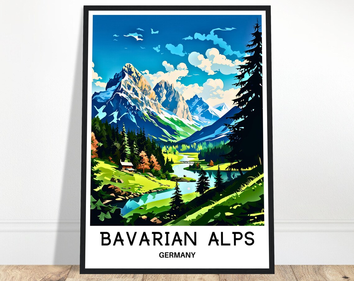Bavarian Alps Germany Mirror Mountain Lake Peaks Travel Poster