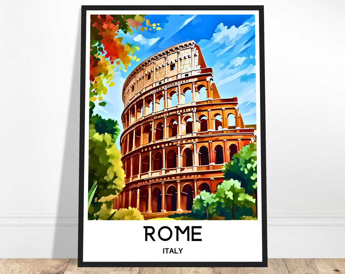 Rome Italy Colosseum Ancient Landmark in Summer Travel Poster