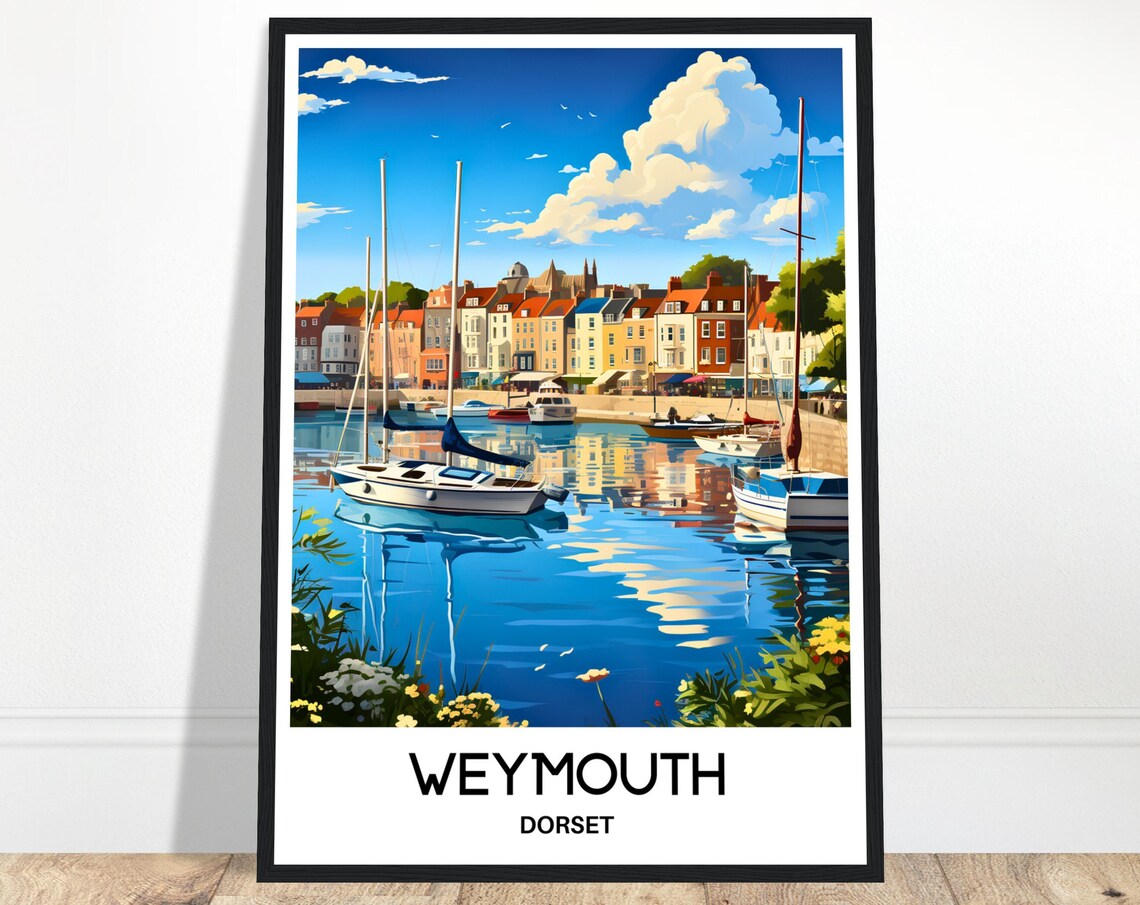 Weymouth Dorset Harbor Sailboats Waterfront Scene Travel Poster