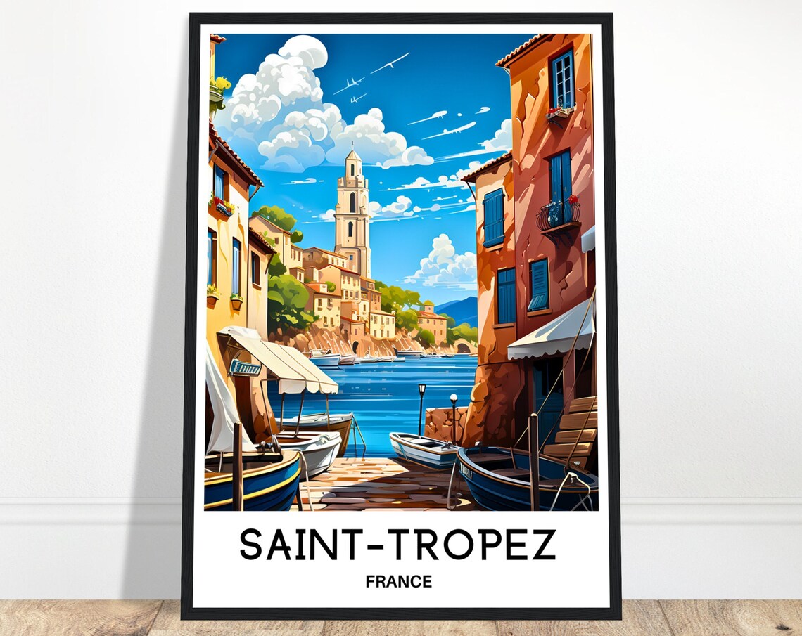 Saint-Tropez Old Town Street Leading to Harbor Travel Poster