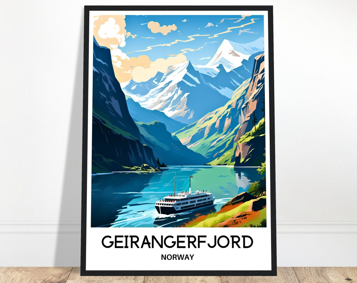Geirangerfjord Norway Cruise Ship Fjord Valley Travel Poster