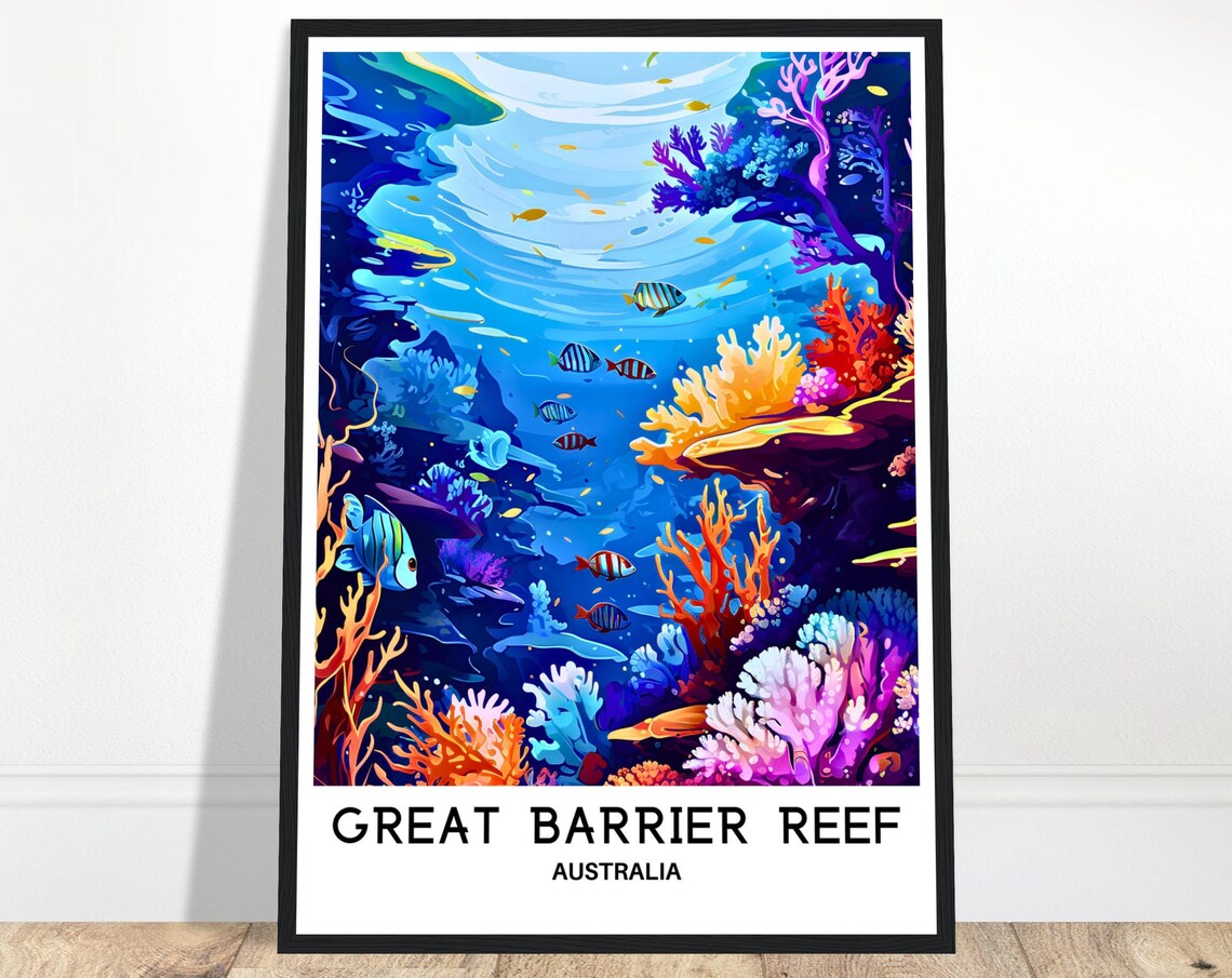 Great Barrier Reef Coral Scene Colorful Australian Travel Poster