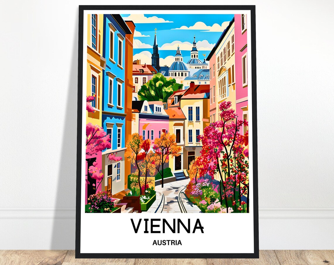 Vienna Austria Colorful Old Town Spring Street Travel Poster