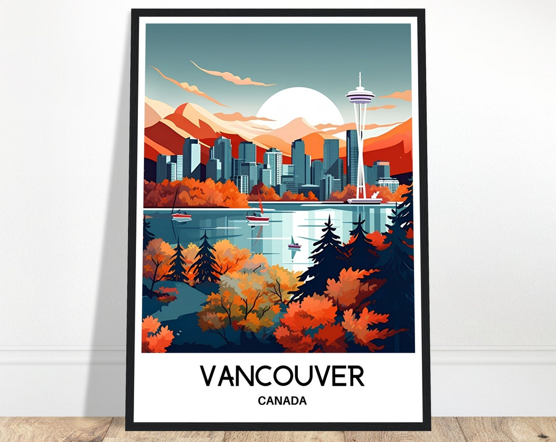 Vancouver Canada Mountain Skyline Autumn Sunset Travel Poster