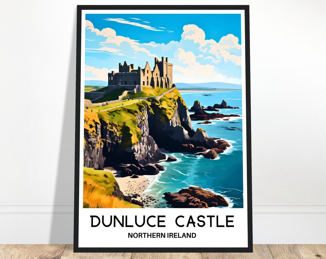 Dunluce Castle Travel Poster, Irish Wall Art Print
