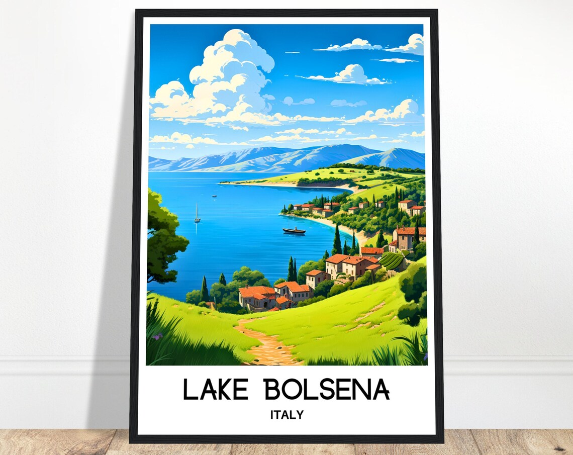 Lake Bolsena Italy Hillside Villages Blue Water Summer Poster