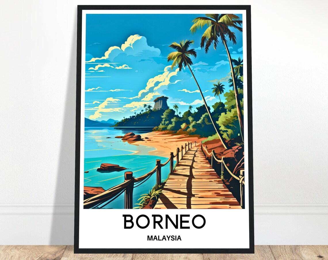 Borneo Beach Boardwalk Palms Tropical Island Malaysia Poster