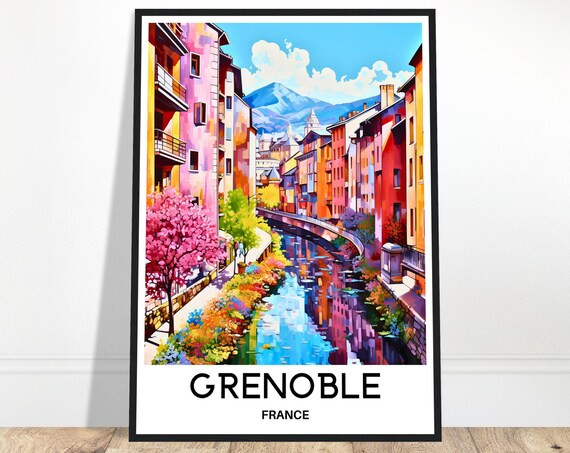 Grenoble Travel Print Poster French Art France Lover Gift Wall Hanging Home Office Desk Decor City Illustration