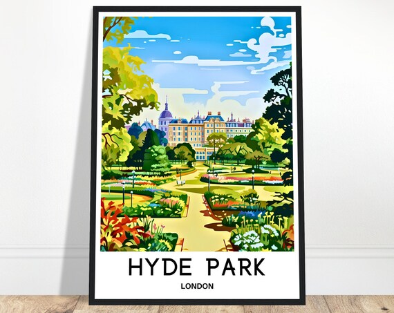 Hyde Park Travel Print Poster English Art England Lover Gift Wall Hanging London City Illustration Home Decor