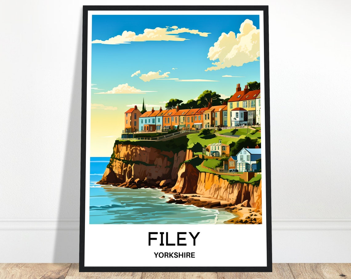 Filey Yorkshire Cliffside Sunset Seaside Town Coastal Travel Poster
