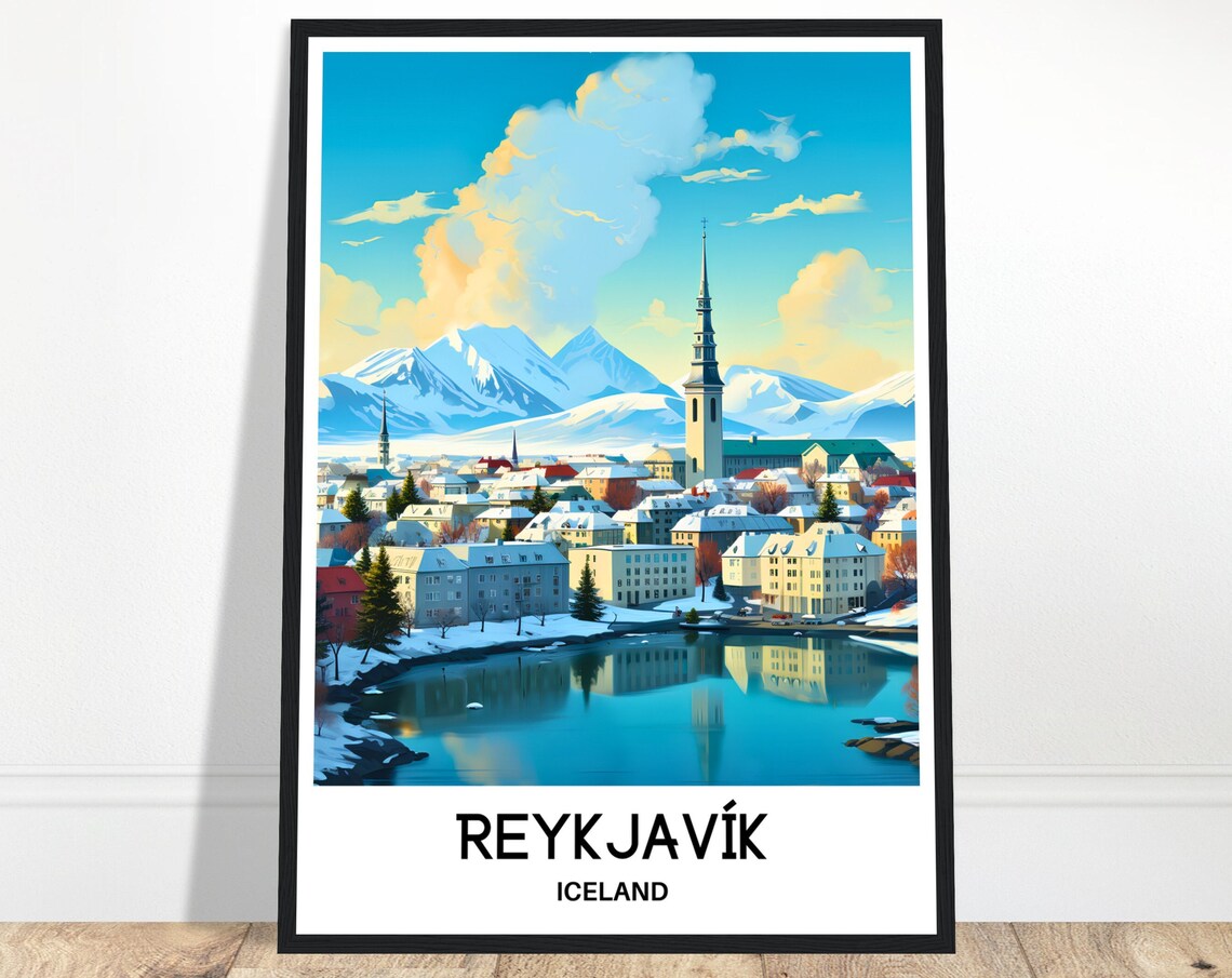Reykjavik Iceland Winter City Harbor Snow Vintage Travel Poster